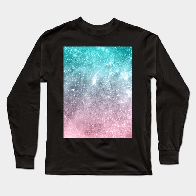 Aqua blue Pink ombre sea galaxy abstract Long Sleeve T-Shirt by PLdesign